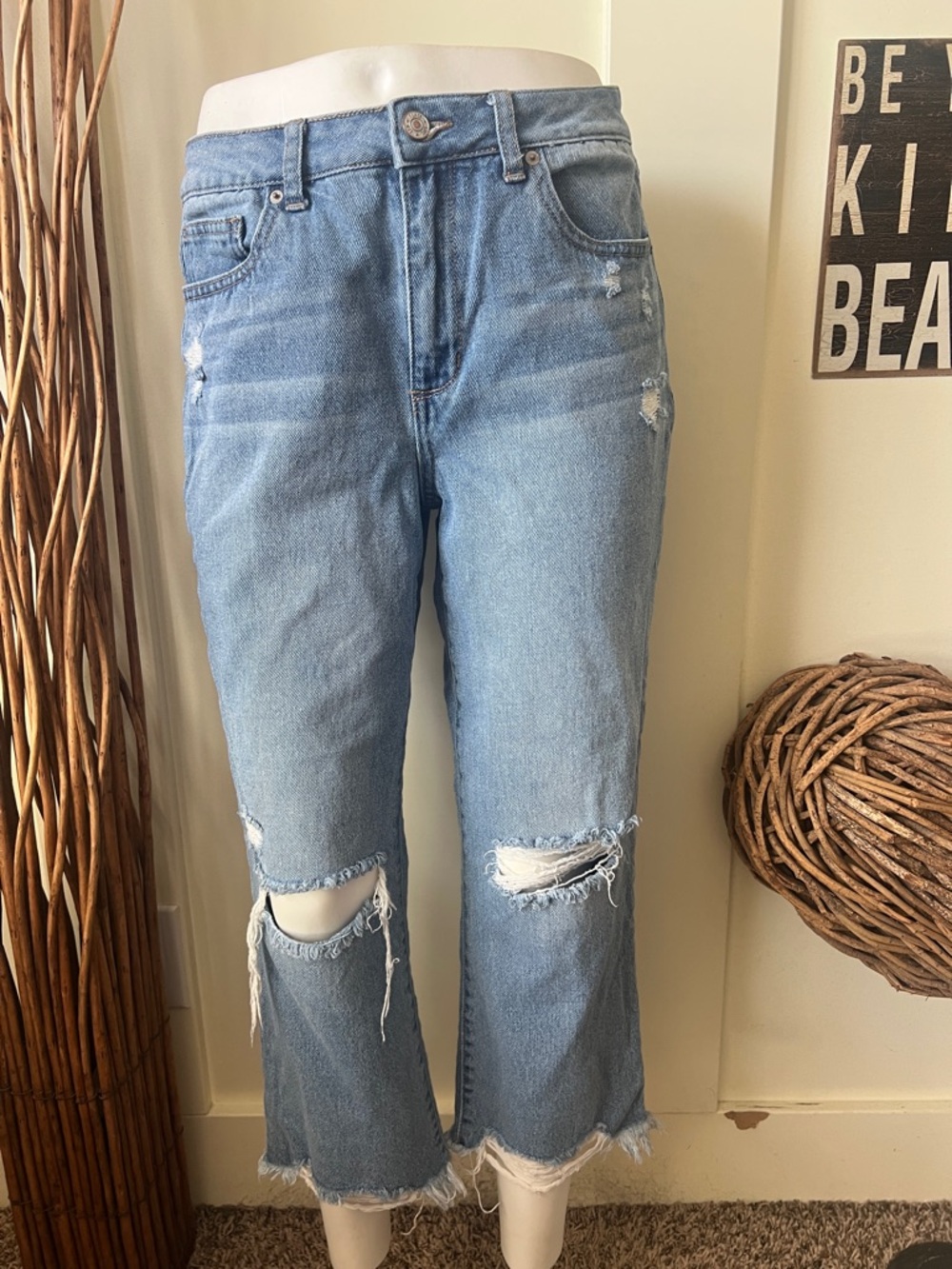 Rewash Light Blue Distressed Cropped Jeans